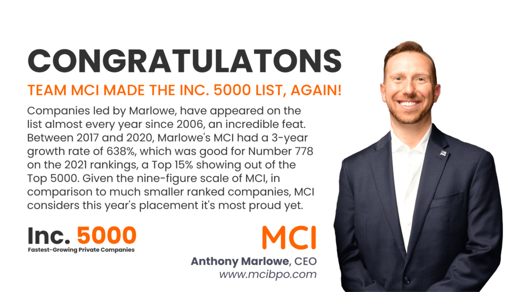 MCI Made The List Inc 5000 Fastest Growing Private Companies 2021 – Anthony Marlowe CEO MCI Melbourne FL